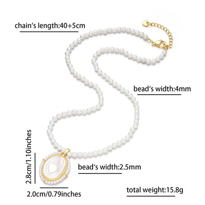 Simple Style Classic Style Human Geometric Oval 18K Gold Plated Shell Seed Bead Copper Wholesale Pendant Necklace