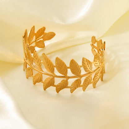 Simple Style Classic Style Leaves Stainless Steel Plating 18k Gold Plated Bangle