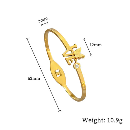 Simple Style Classic Style Letter Butterfly Titanium Steel Inlay Artificial Gemstones Bangle