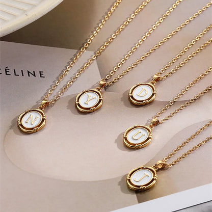 Simple Style Classic Style Letter Gold Plated Shell Copper Wholesale Pendant Necklace