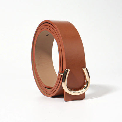 Simple Style Classic Style Letter Solid Color Pu Leather Buckle Women'S Leather Belts