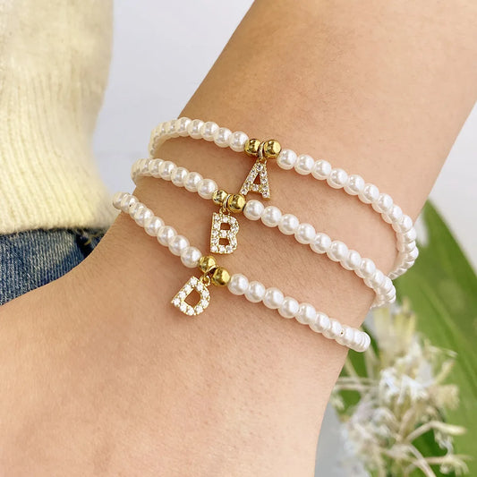 Simple Style Classic Style Letter Zircon 304 Stainless Steel Imitation Pearl Wholesale Bracelets