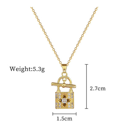 Simple Style Classic Style Lock Titanium Steel Plating Inlay Artificial Gemstones Pendant Necklace