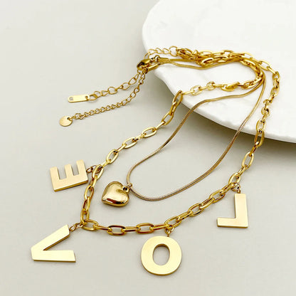 Simple Style Classic Style Love Heart Shape Stainless Steel Plating Gold Plated Necklace