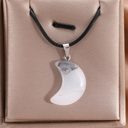 Simple Style Classic Style Moon Glass Leather Rope Plating White Gold Plated Women'S Pendant Necklace