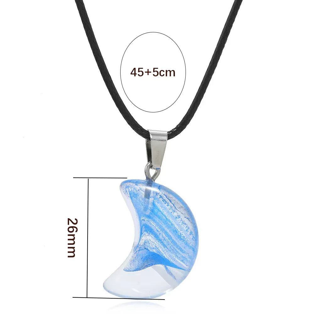 Simple Style Classic Style Moon Glass Leather Rope Plating White Gold Plated Women'S Pendant Necklace