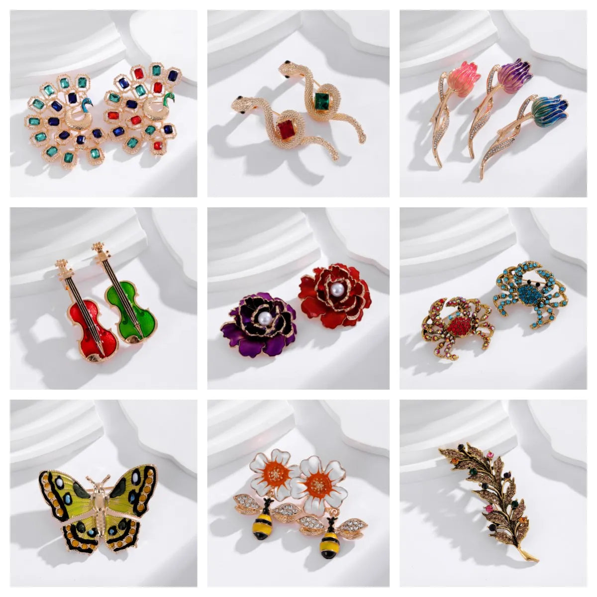 Simple Style Classic Style Musical Instrument Animal Flower Alloy Inlay Rhinestones Women'S Brooches