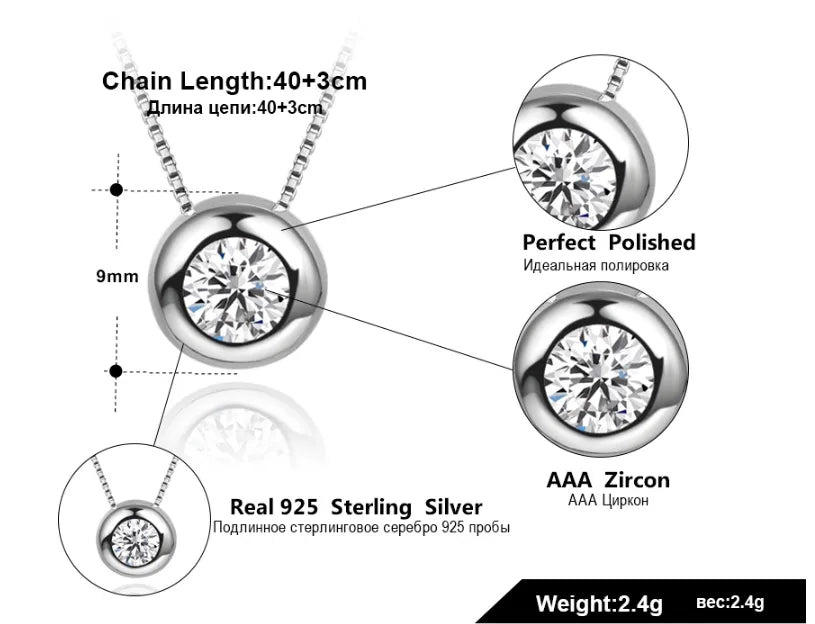 Simple Style Classic Style O-Shape Round Sterling Silver Polishing Plating Inlay Zircon White Gold Plated Pendant Necklace