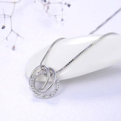 Simple Style Classic Style O-shape Round Sterling Silver Polishing Plating Inlay Zircon White Gold Plated Pendant Necklace