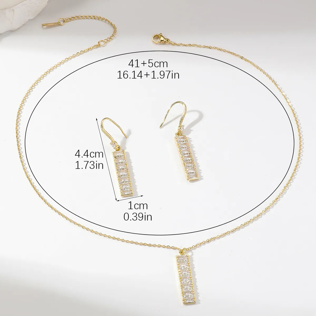 Simple Style Classic Style Rectangle Copper Plating Inlay Zircon Gold Plated Earrings Necklace