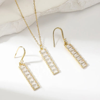 Simple Style Classic Style Rectangle Copper Plating Inlay Zircon Gold Plated Earrings Necklace