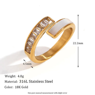 Wholesale Jewelry Simple Style Classic Style Rectangle 304 Stainless Steel Shell Zircon 18K Gold Plated Plating Inlay Open Rings