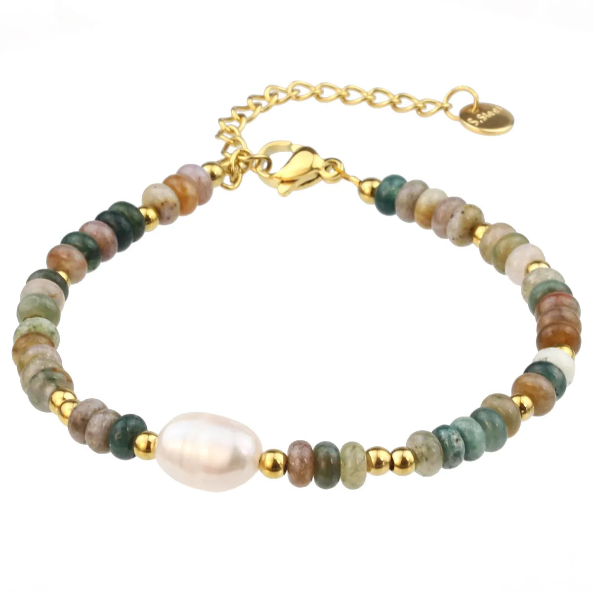 Simple Style Classic Style Round 316L Stainless Steel  Freshwater Pearl Agate Wholesale Bracelets