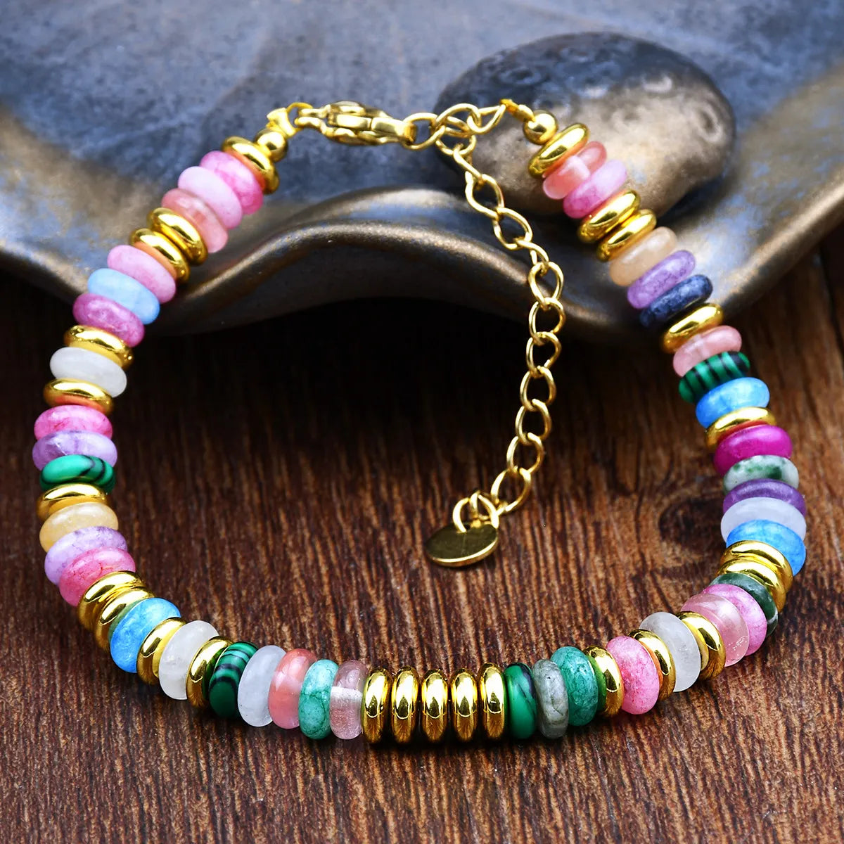 Simple Style Classic Style Round 316L Stainless Steel  Semi-precious Stone Wholesale Bracelets