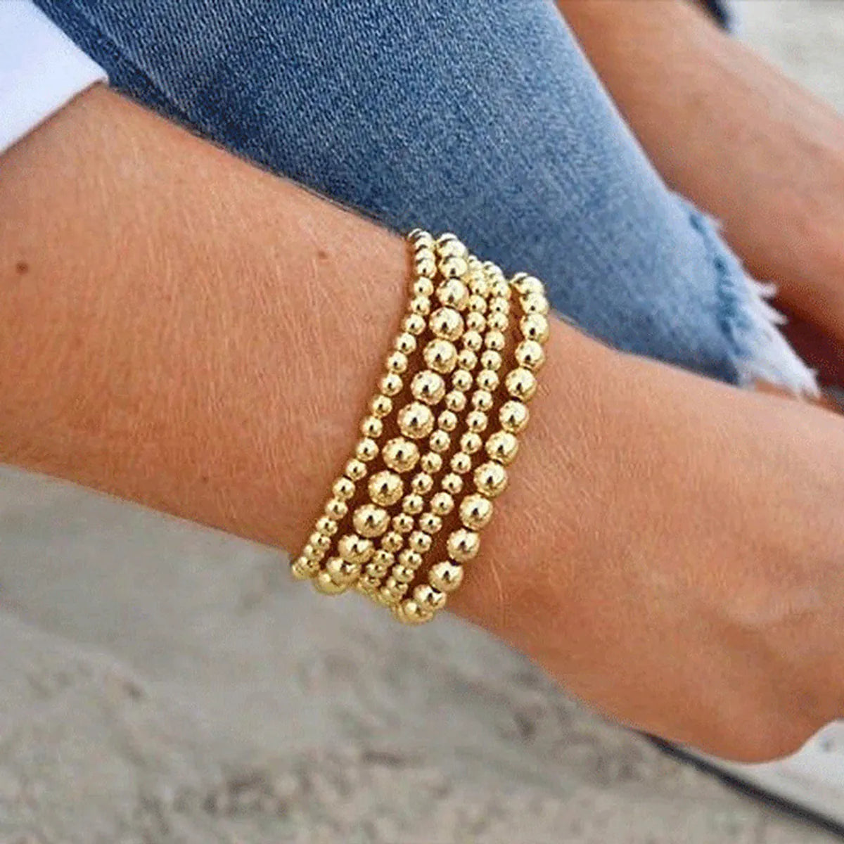 Simple Style Classic Style Round Alloy Beaded Handmade Plating Gold Plated Unisex Bracelets