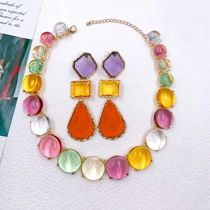 Simple Style Classic Style Round Arylic Artificial Crystal Inlay Crystal Women'S Earrings Necklace