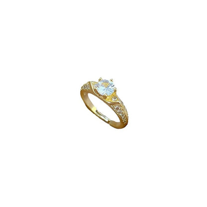 Simple Style Classic Style Round Brass Gold Plated Artificial Gemstones Open Rings In Bulk