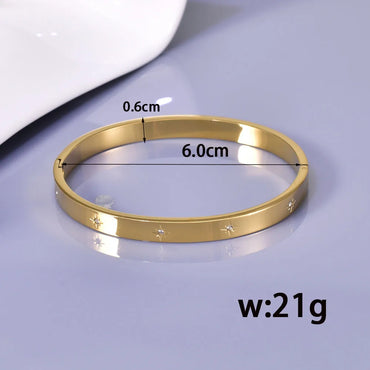 Simple Style Classic Style Round Star 304 Stainless Steel Titanium Steel 18K Gold Plated Rhinestones Bangle In Bulk