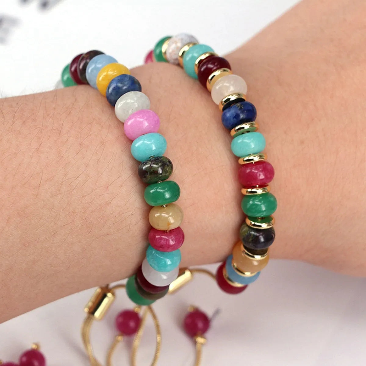 Simple Style Classic Style Round Stone Copper Wholesale Bracelets