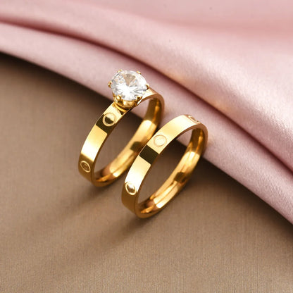 Simple Style Classic Style Round Titanium Steel Inlay Zircon Rings