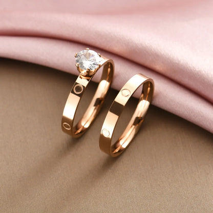 Simple Style Classic Style Round Titanium Steel Inlay Zircon Rings