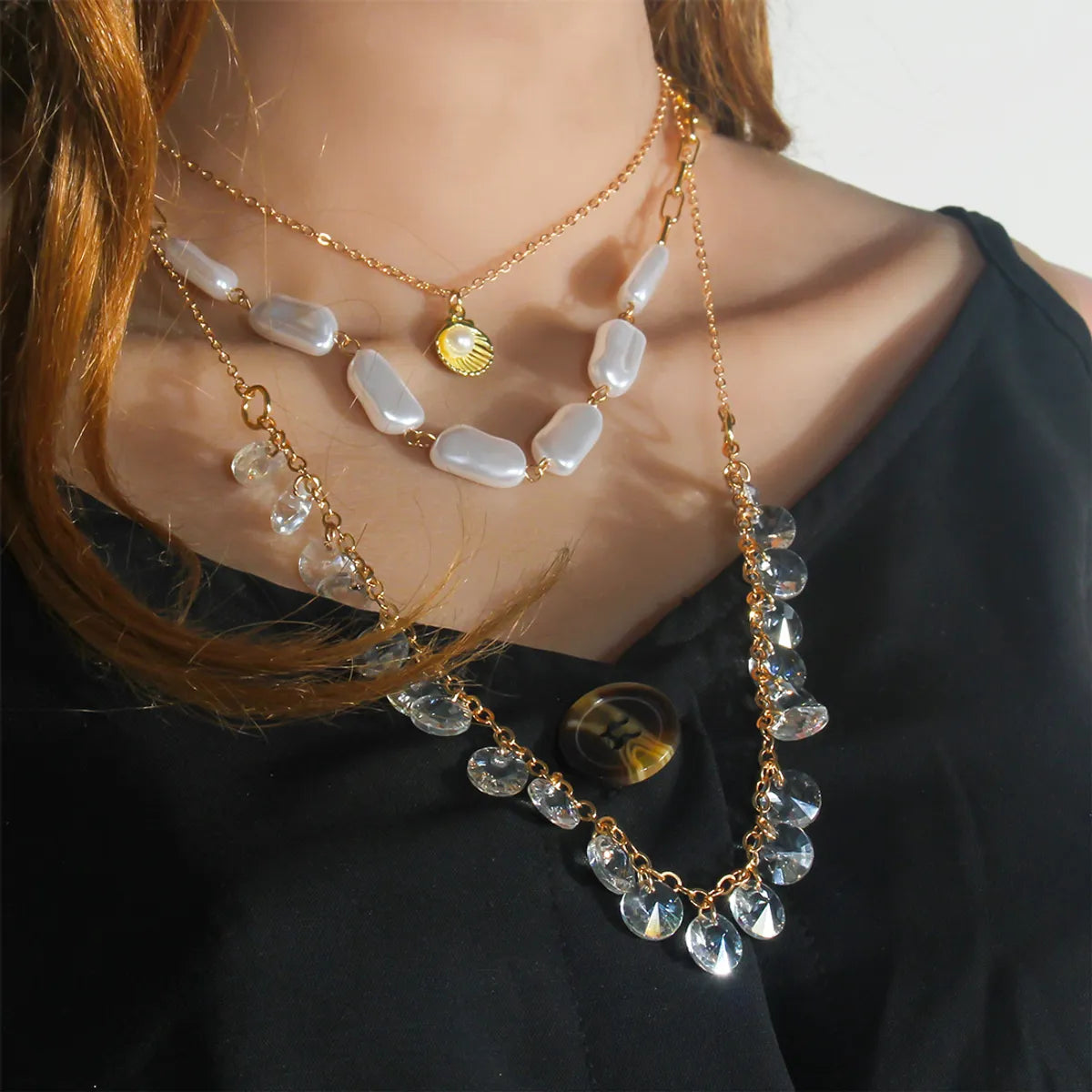 Simple Style Classic Style Shell Alloy Plating Gold Plated Women's Layered Necklaces