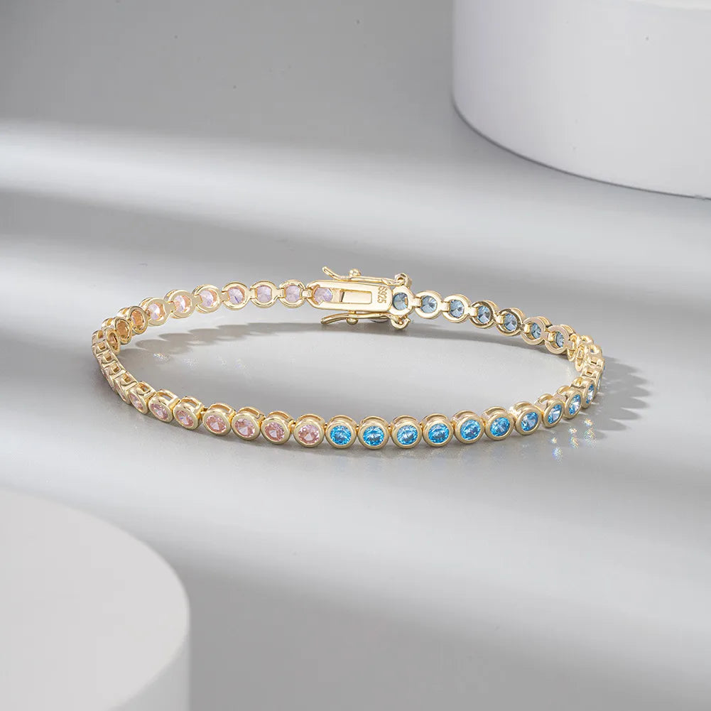 Simple Style Classic Style Shiny Round Sterling Silver Plating Inlay Zircon White Gold Plated Bracelets