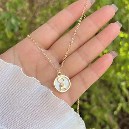 Simple Style Classic Style Solid Color 18K Gold Plated Copper Zircon Shell Copper Wholesale Pendant Necklace