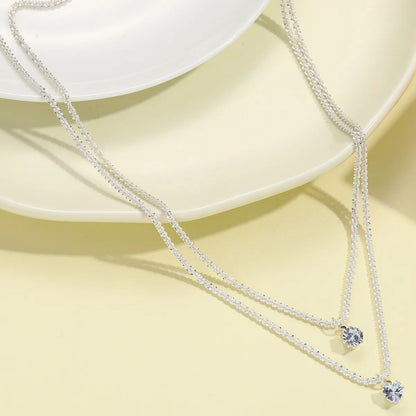 Simple Style Classic Style Solid Color Alloy Inlay Zircon Women's Layered Necklaces