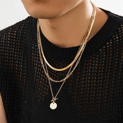 Simple Style Classic Style Solid Color Alloy Plating Chain Men'S Layered Necklaces