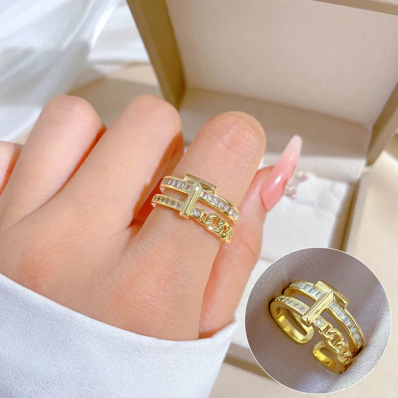 Simple Style Classic Style Solid Color Brass Plating Inlay Artificial Gemstones Gold Plated Rings