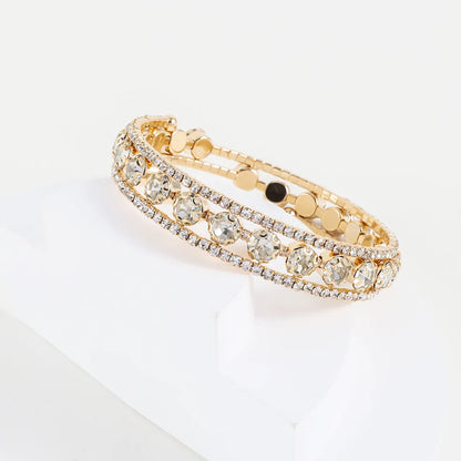 Simple Style Classic Style Solid Color Gold Plated Rhinestones Iron Wholesale Bangle