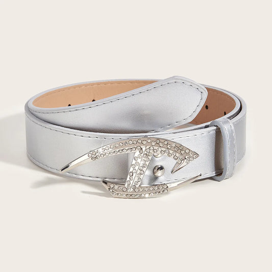 Simple Style Classic Style Solid Color Pu Leather Alloy Inlay Rhinestones Women'S Leather Belts