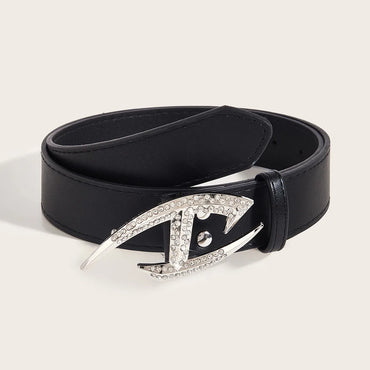 Simple Style Classic Style Solid Color Pu Leather Alloy Inlay Rhinestones Women'S Leather Belts