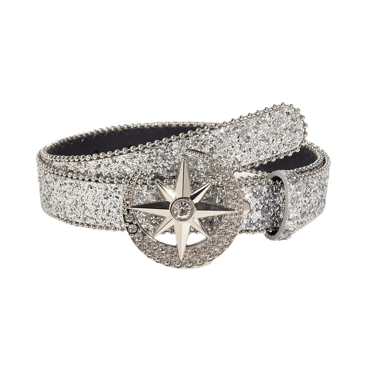 Simple Style Classic Style Solid Color Pu Leather Alloy Inlay Rhinestones Women'S Leather Belts