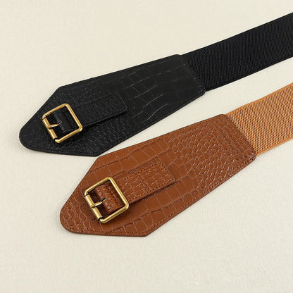 Simple Style Classic Style Solid Color Pu Leather Elastic Band Belt Buckle Women'S Leather Belts