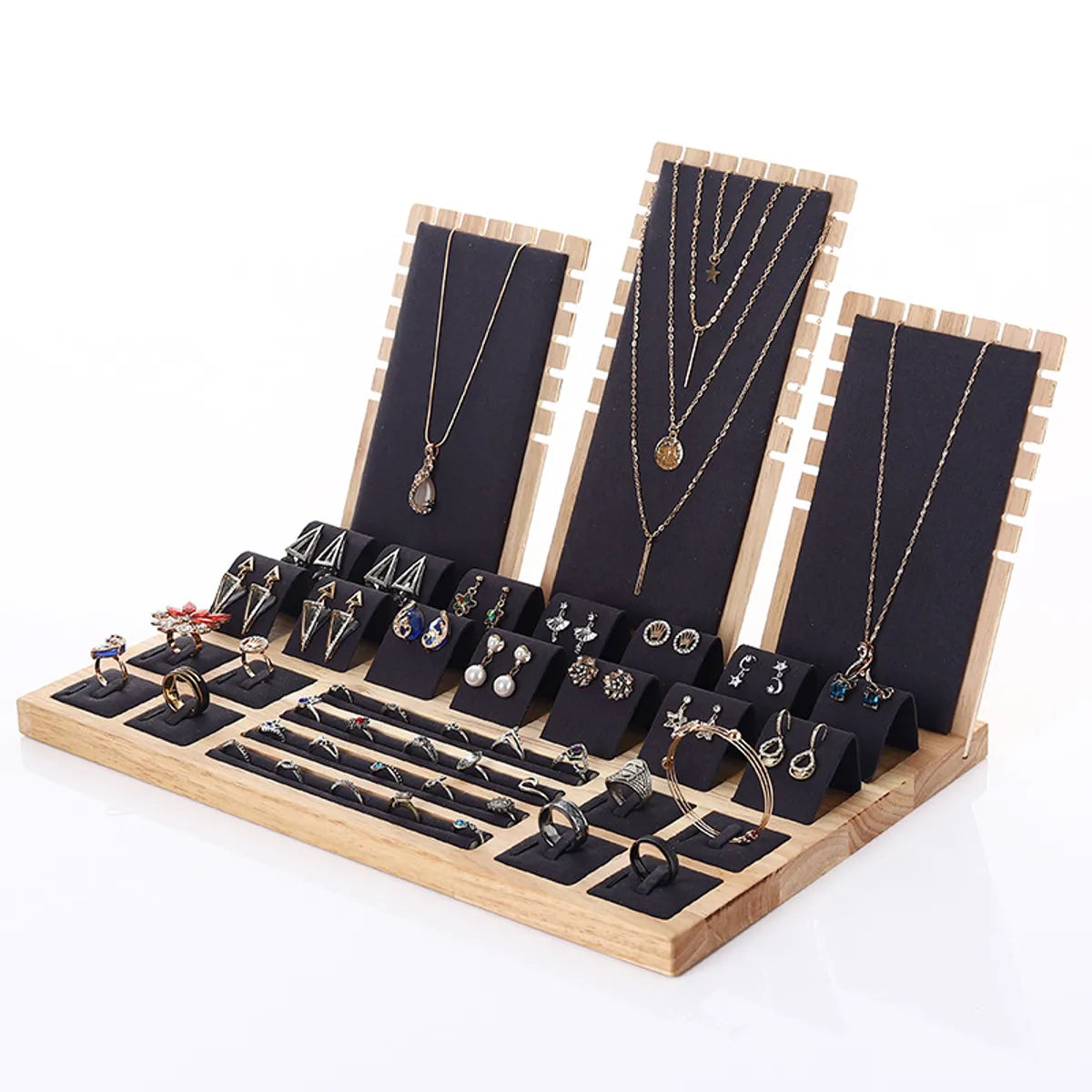 Simple Style Classic Style Solid Color Sponge Bamboo Wood Jewelry Rack