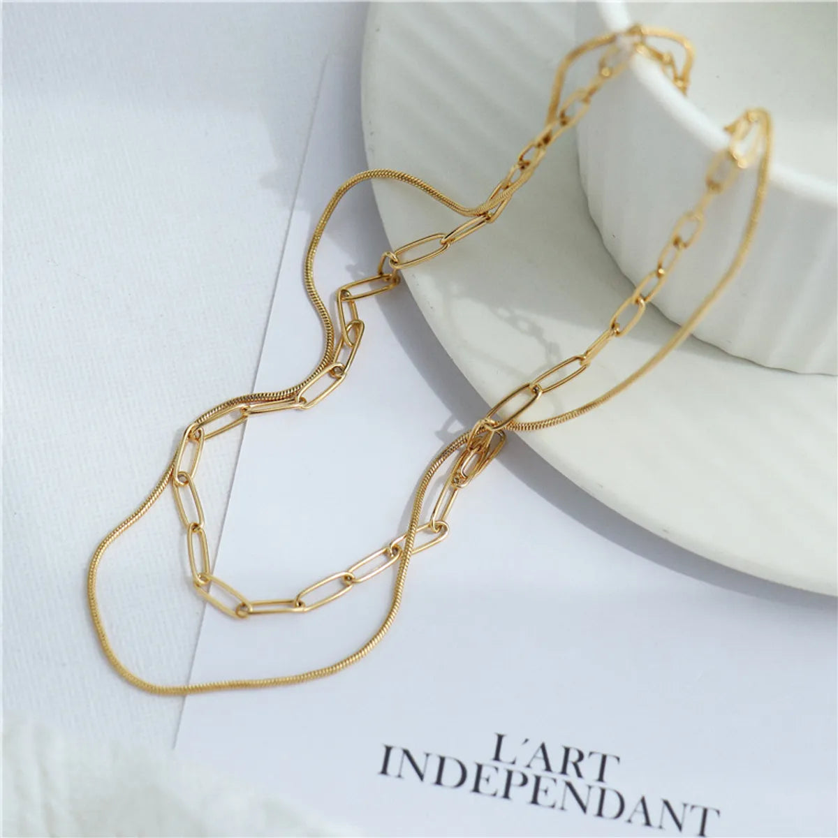 Simple Style Classic Style Solid Color Stainless Steel Double Layer Necklaces