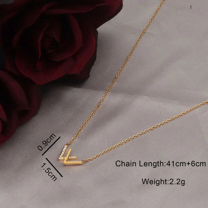 Simple Style Classic Style Solid Color Stainless Steel Plating Inlay Rhinestones 18k Gold Plated Pendant Necklace