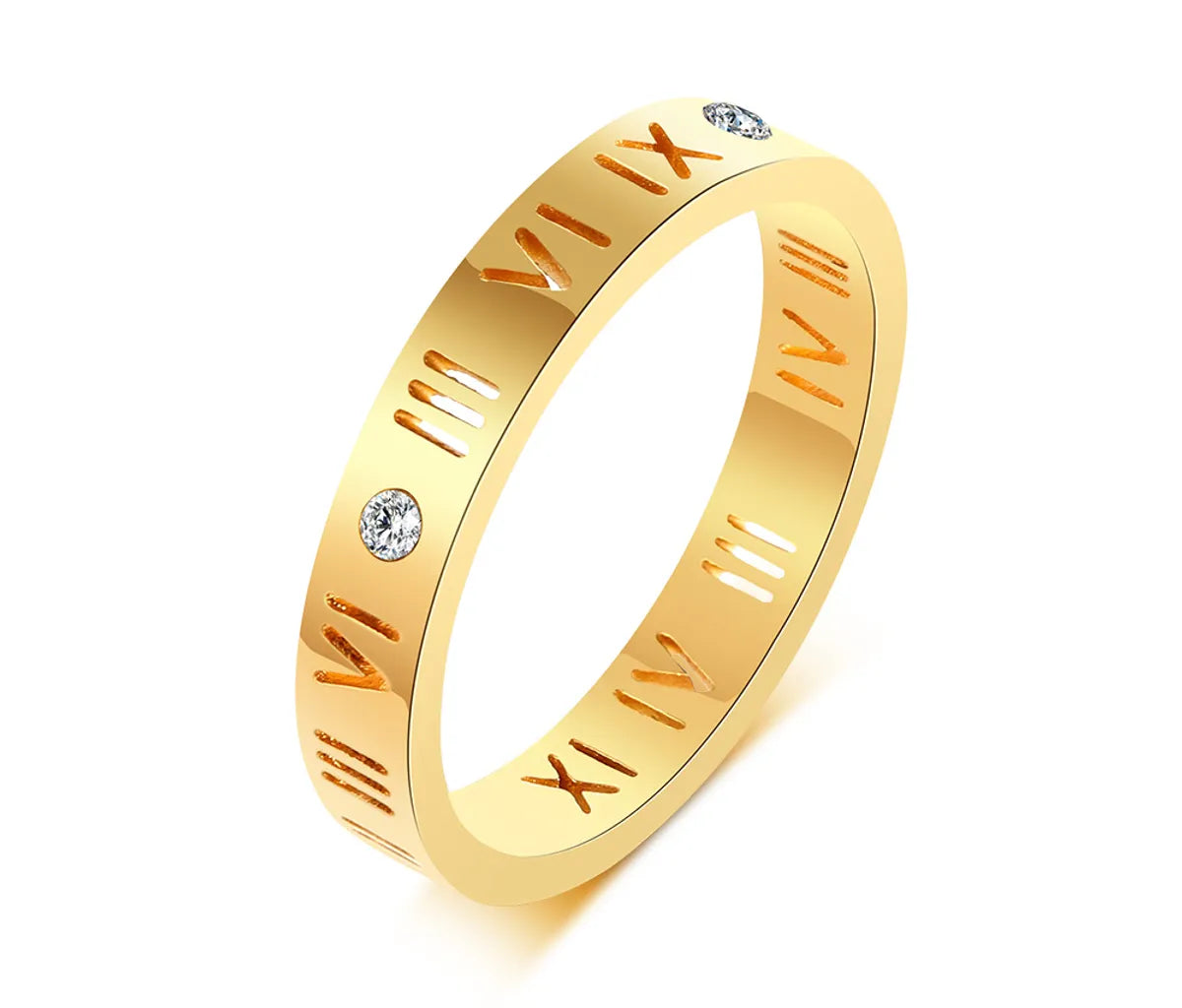 Wholesale Jewelry Simple Style Classic Style Solid Color 304 Stainless Steel Zircon Gold Plated Plating Inlay Rings