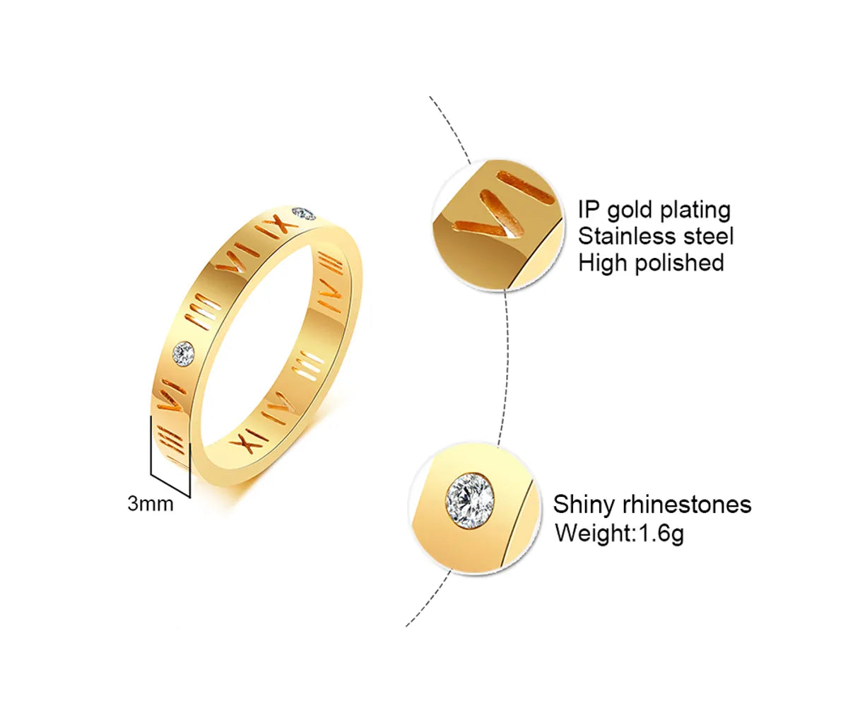 Wholesale Jewelry Simple Style Classic Style Solid Color 304 Stainless Steel Zircon Gold Plated Plating Inlay Rings