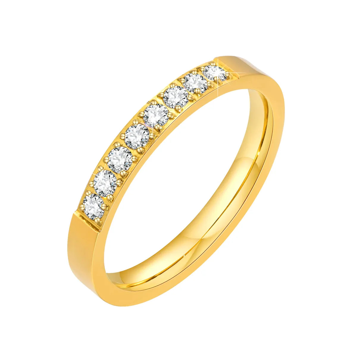 Wholesale Jewelry Simple Style Classic Style Solid Color 304 Stainless Steel Zircon Gold Plated Plating Inlay Rings