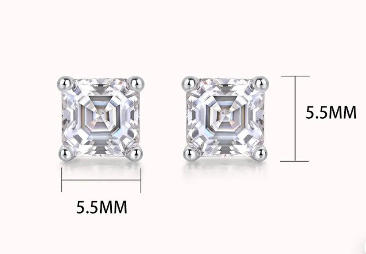 Simple Style Classic Style Solid Color Sterling Silver Inlay Moissanite Ear Studs