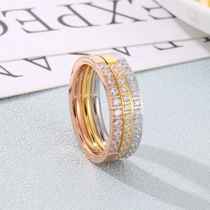 Wholesale Jewelry Simple Style Classic Style Solid Color Titanium Steel Zircon 18K Gold Plated Inlay Rings