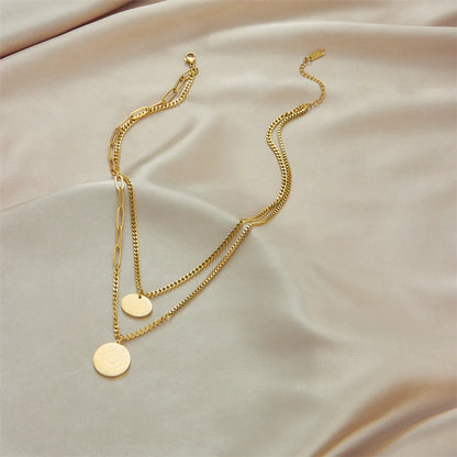 Simple Style Classic Style Solid Color Titanium Steel Layered Plating 18k Gold Plated Layered Necklaces