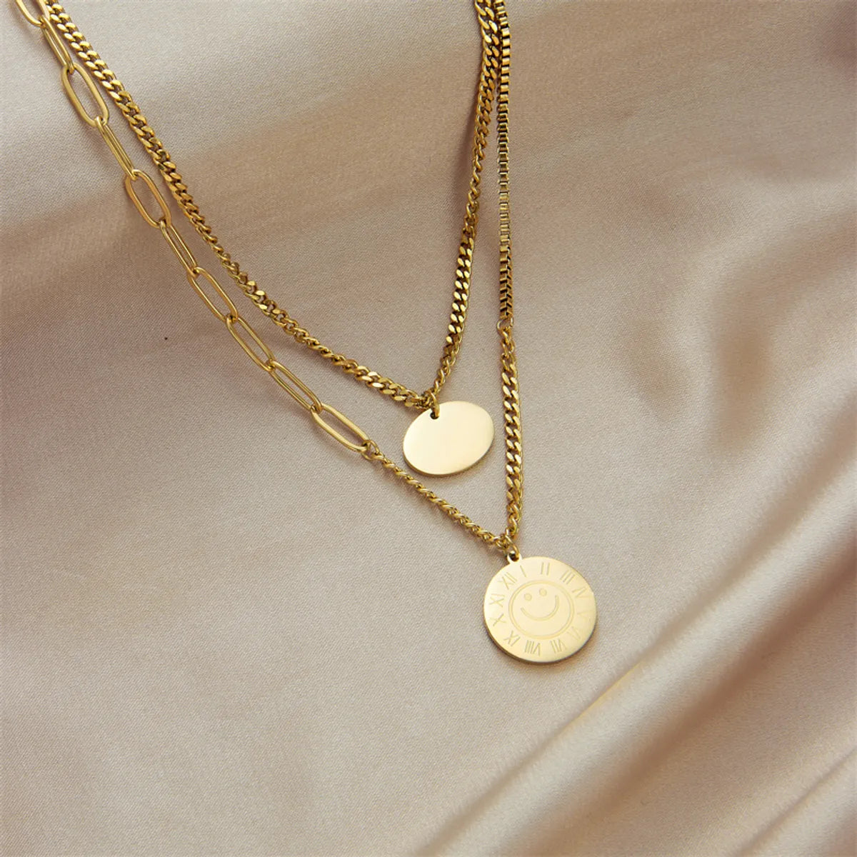 Simple Style Classic Style Solid Color Titanium Steel Layered Plating 18k Gold Plated Layered Necklaces