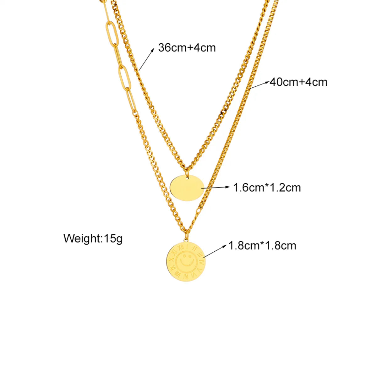 Simple Style Classic Style Solid Color Titanium Steel Layered Plating 18k Gold Plated Layered Necklaces