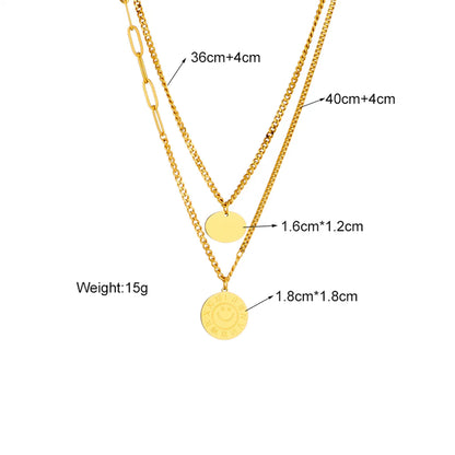 Simple Style Classic Style Solid Color Titanium Steel Layered Plating 18k Gold Plated Layered Necklaces