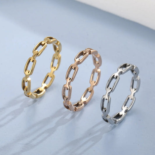 Wholesale Jewelry Simple Style Classic Style Solid Color Titanium Steel 18K Gold Plated Plating Chain Rings