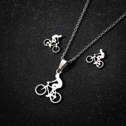 Simple Style Classic Style Sports Bicycle Stainless Steel Plating 18k Gold Plated Earrings Necklace Jewelry Set